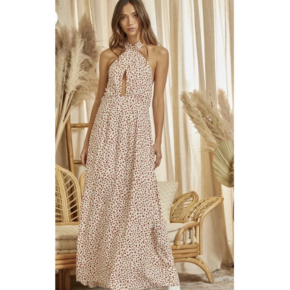 NWT Savanna Jane Womens Halter Maxi Dress Sz 2X Plus Boho‎ Print Hi-Lo Lined